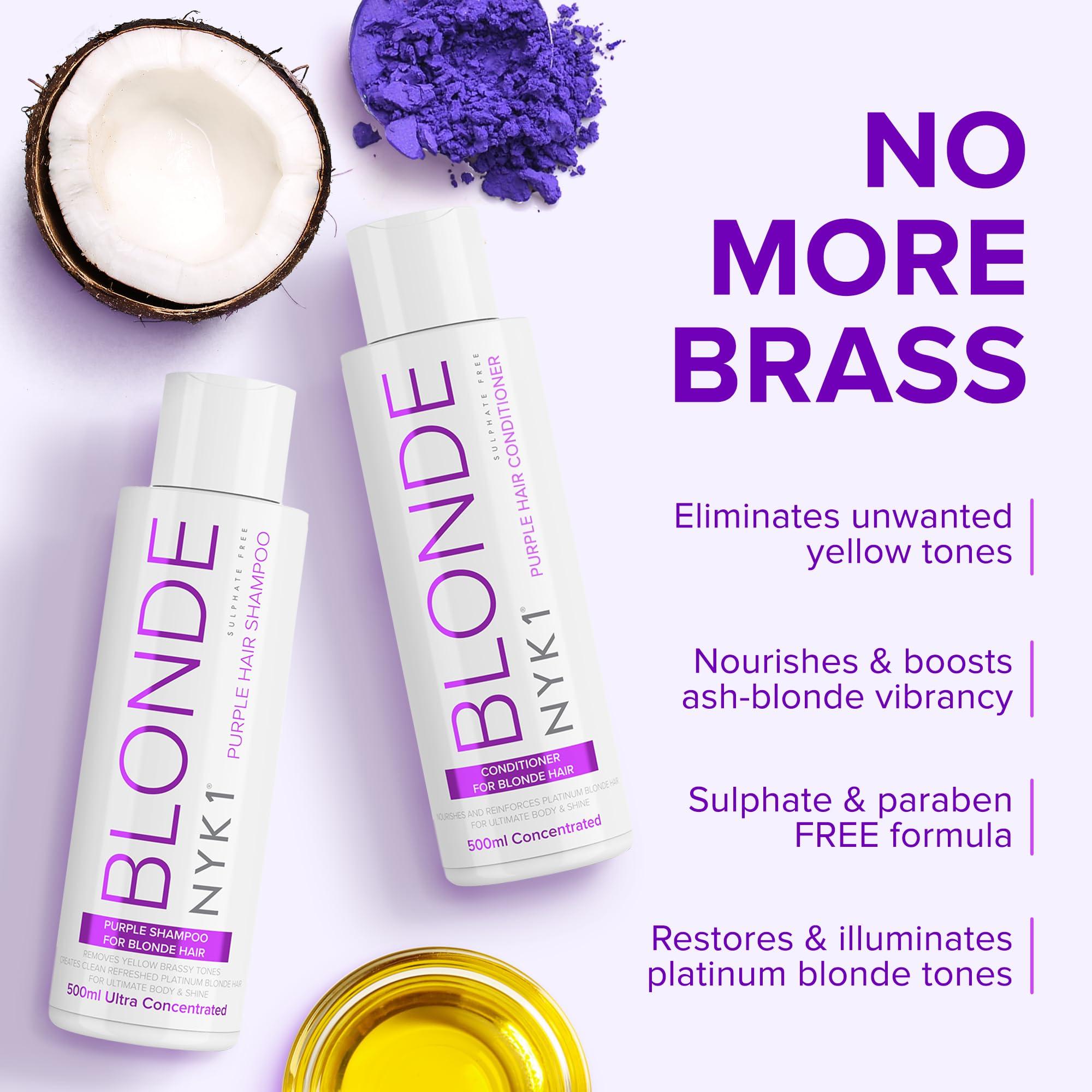 NYK1 NO MORE BRASS Purple Shampoo And Conditioner Set (2 x 16.9 Fl Oz) SULFATE FREE Purple Shampoo For Blondes And Purple Conditioner - Blonde Shampoo And Conditioner Set To Eliminate Yellow Brassy Tones
