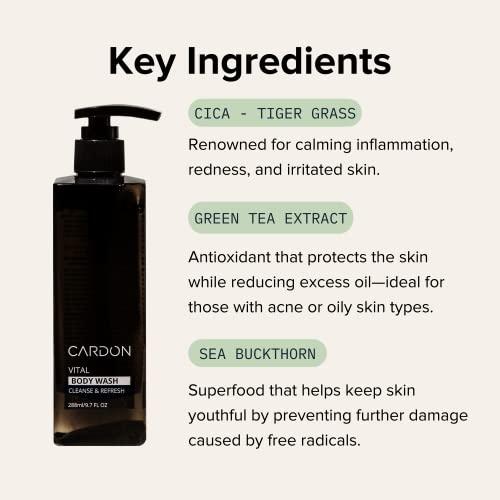 Cardon Cardon Acne Clearing Men's Body Wash, Korean Skin Care, All Natural Green Tea Extract, Sea Buckthorn, & Cica Combat Breakouts, Prevent Body Odor to Deeply Cleanse w/o Stripping (1 PK)