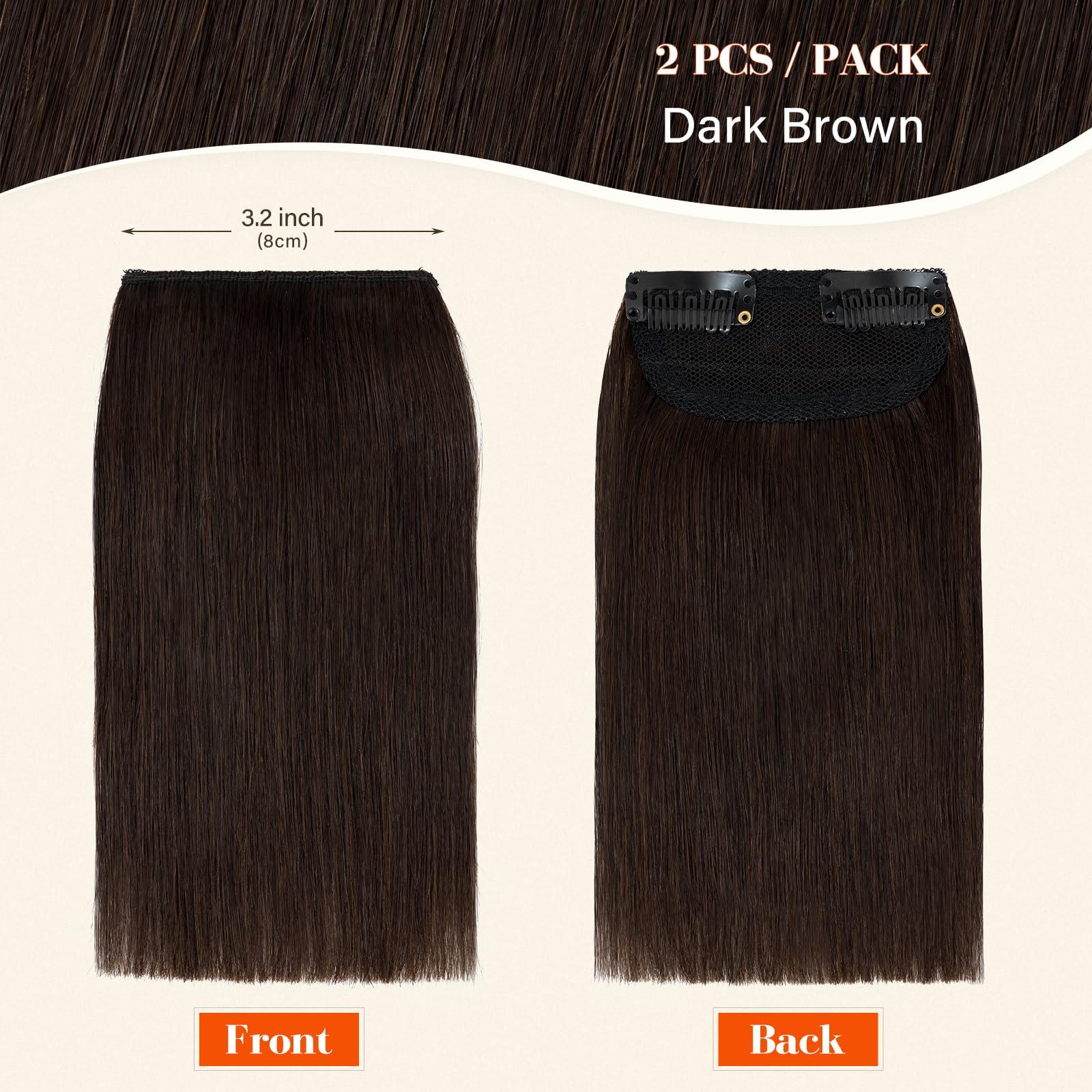 S-noilite S-noilite 2PCS Clip in Short Hair Extensions Human Hair Clip in Hairpieces 100% Remy Hair For Women with Short Hair Adding Hair Volume 20g 6Inch-Dark Brown