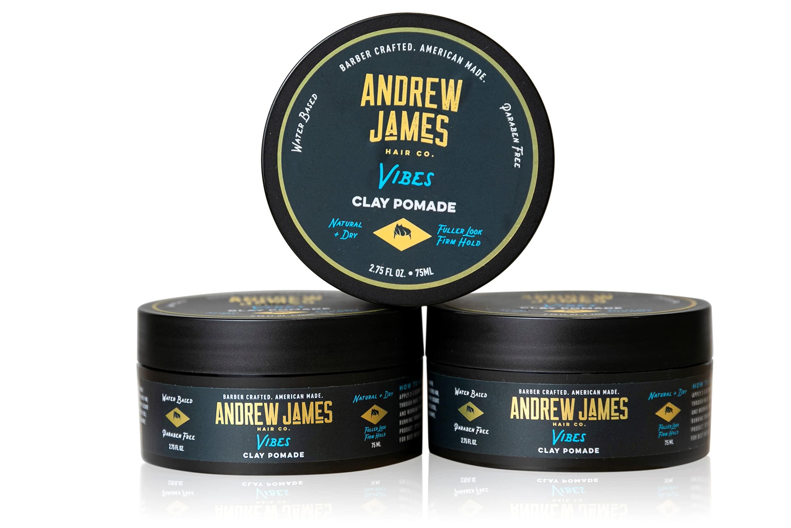 ANDREW JAMES ANDREW JAMES Clay Pomade 3-Pack | 2.75 Ounce Each | Natural Matte Finish | Firm Hold | Fuller Look | Sulfate Free | No Comb Needed To Style| Putty Texture | Hair Sculpting | Made In The USA