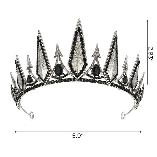SWEETV SWEETV Gothic Crowns for Women Black Tiara Queen Crown Witch Hair Accessories for Costume Halloween Prom Party Gold