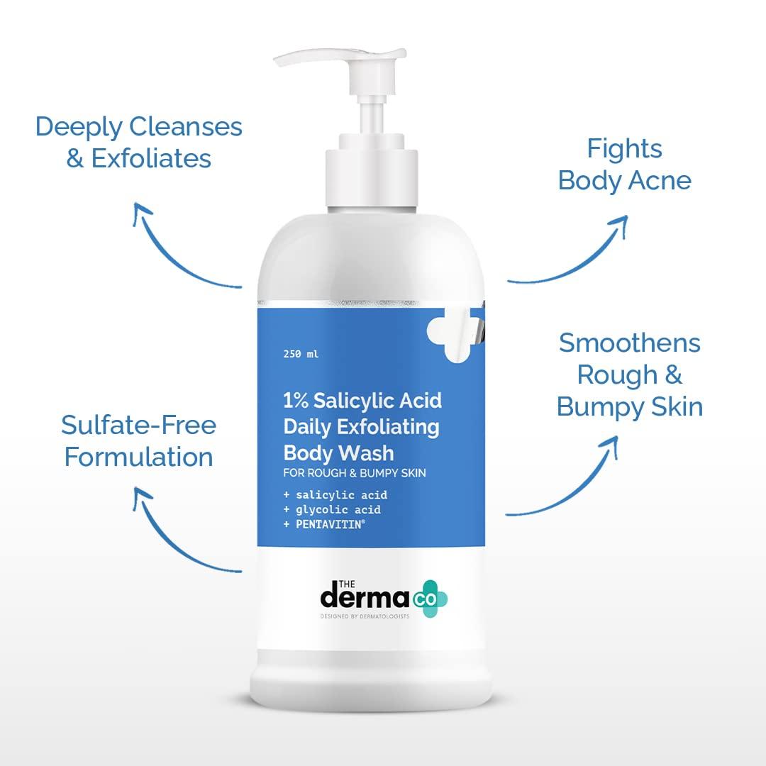 The Derma Co The Derma Co 1% Salicylic Acid Exfoliating Body Wash | Helps Smoothen Rough & Bumpy Skin | Deeply Cleanses & Exfoliates | Helps Reduce Body Acne | 8.45 Fl Oz/250ml
