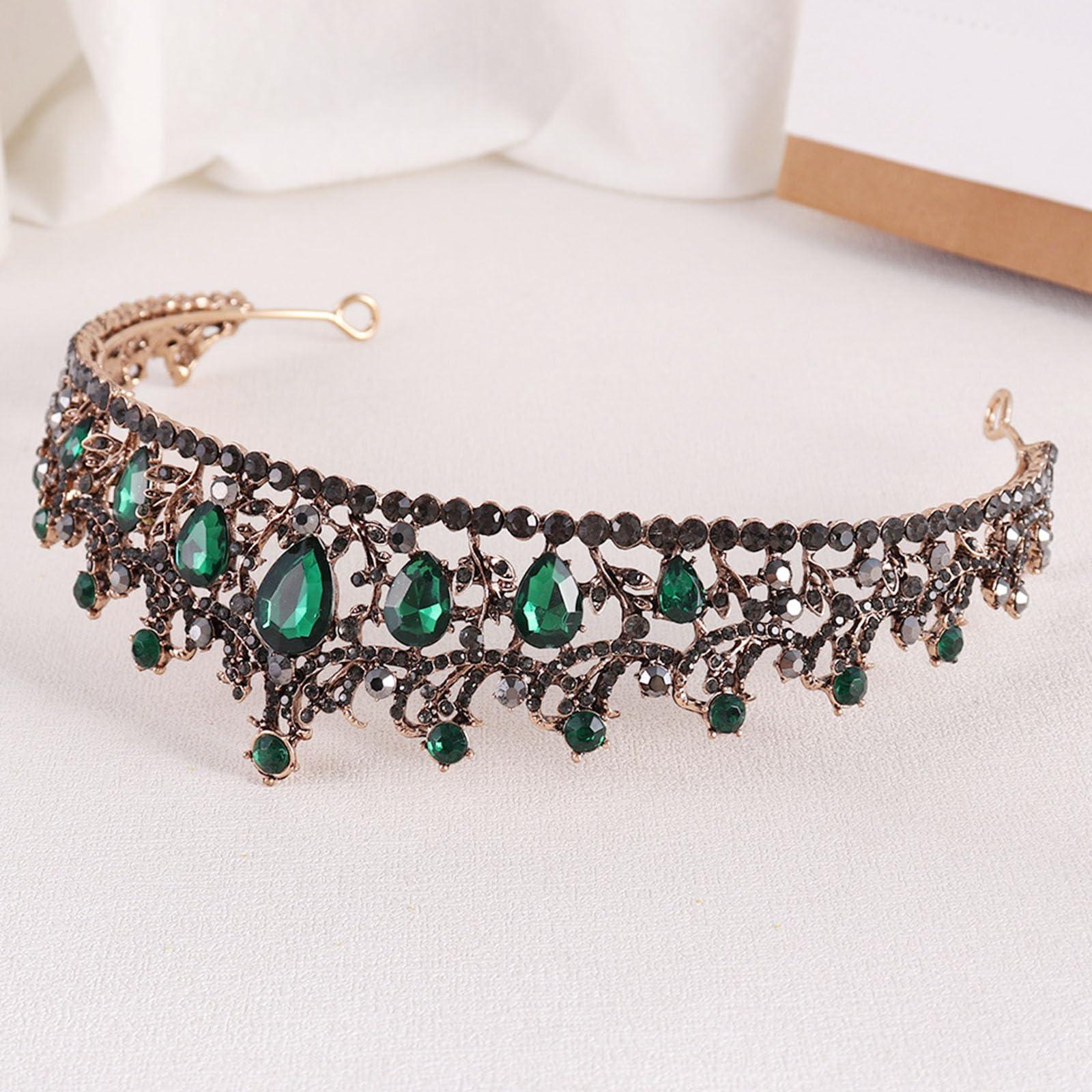 KOVOLITU KOVOLITU Black Tiaras and Crowns for Women, Green Rhinestone Queen Crown,Wedding Tiara for Bride, Crystal Costume Hair Accessories for Prom Birthday Party Costume