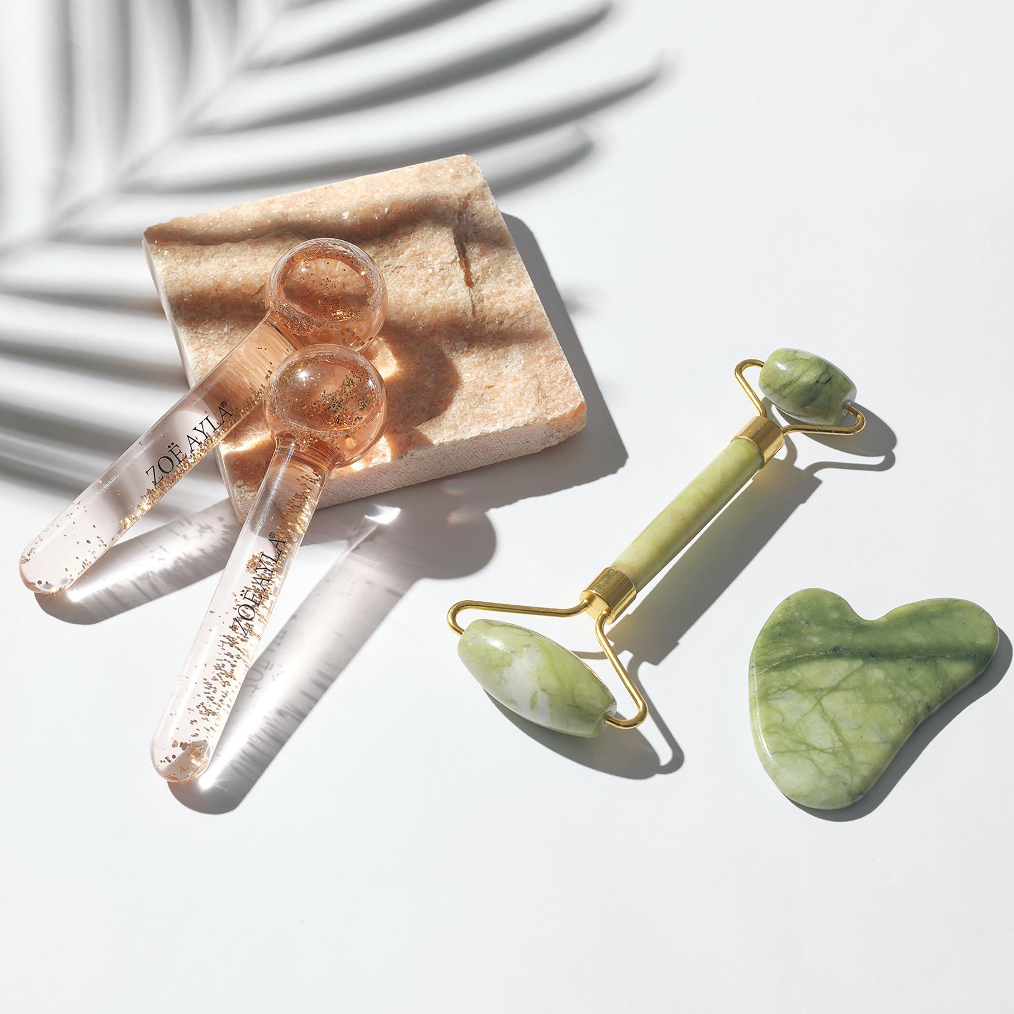 Zo Ayla Zoe Ayla Mini Ice Globes 2 Pcs - Face Roller for Women and Men - Face Depuffer - Tightens Skin - Reduces Fine Lines - Gives Radiant Glow - Invigorating and Soothing - Travel-Sized Facial Massager