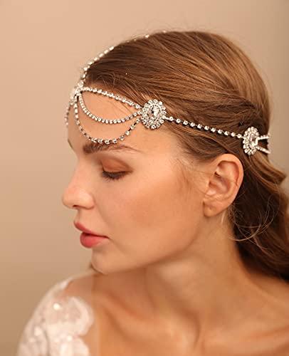 BERYUAN BERYUAN Women Rhinestone Head Chain Boho Crystal Headpiece Gold Wedding Hair Accessory Gift for Her Party Headpiece for Bride Bridesmaid Girls (style 1, ) (Gold)