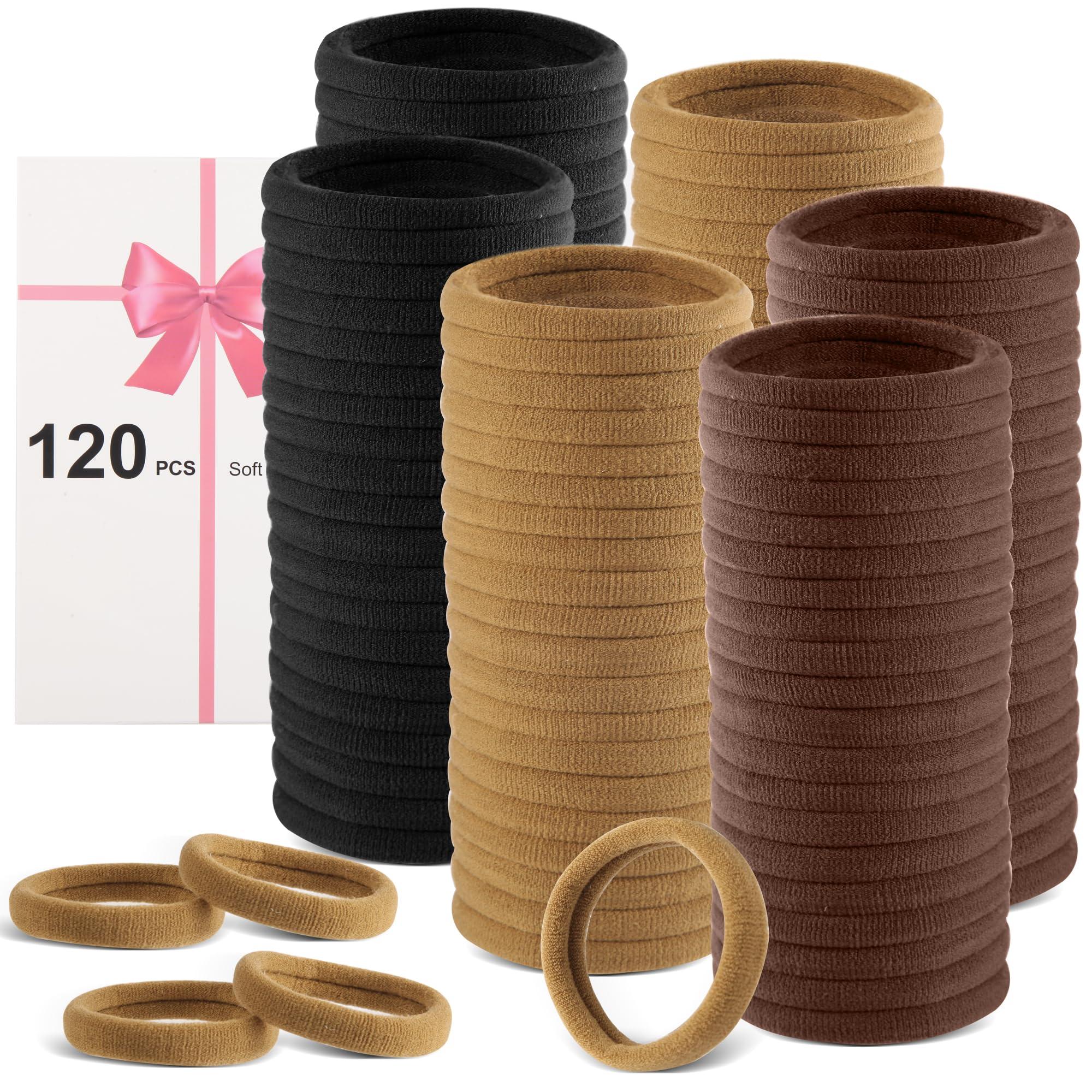 TAOVEN TAOVEN 120 Pcs Natural Hair Ties No Damage for Women, Ponytail Holders for Thick Hair, Seamless Cloth Fabric Soft Hair Bands for Women\'s Hair, Hair Elastics Pony Tails Hair Tie Hair Band (Natural-1)