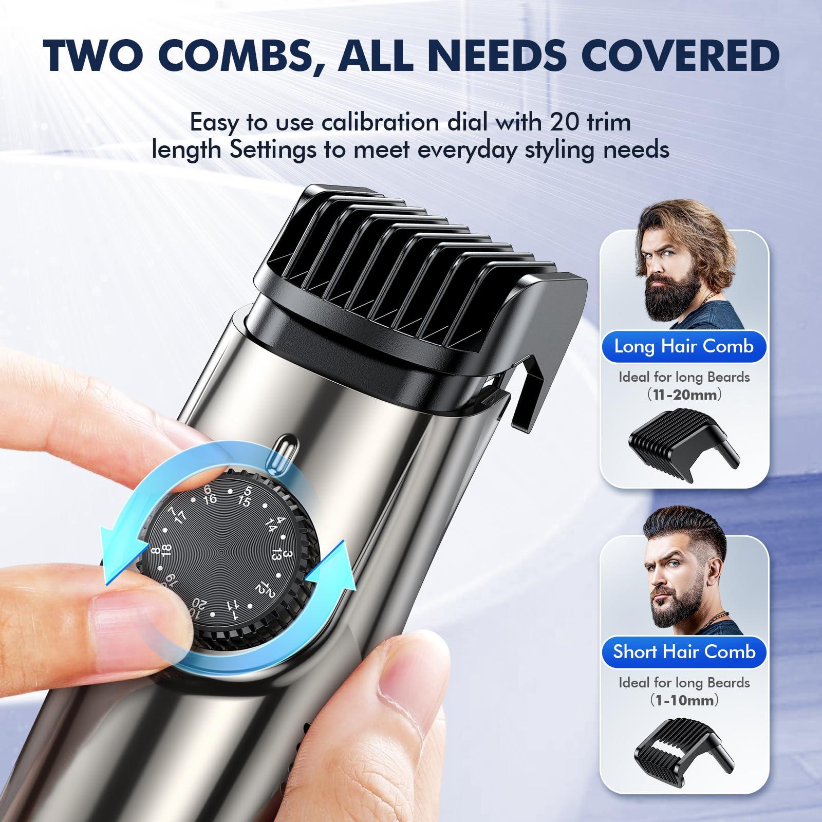 VivaEase VivaEase Vacuum Beard Trimmer for Men, Upgrade Adjustable Length with 2 Comb, Electric Vacuum Trimmer for Beard, Mustache and Stubble, Waterproof and Rinses Easy, High Precision Blades for Skin fit