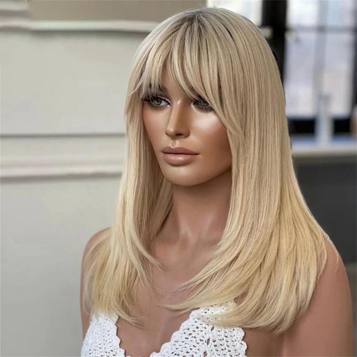 Kelsiop 200 Density Short Blonde Human Hair Wig With Bangs 13X6 HD Lace Front Wig Transparent Lace Front Wig For Women