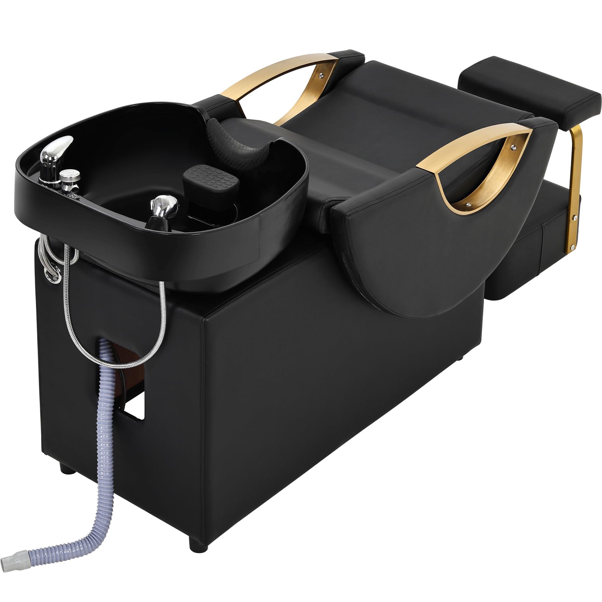 IJIALIFE IJIALIFE Shampoo Bowl and Chair Set for Salon, Hair Washing Station for Hair Stylist, ABS Plastic Backwash Barber Sink with Separate Footstool for Spa Beauty, Black