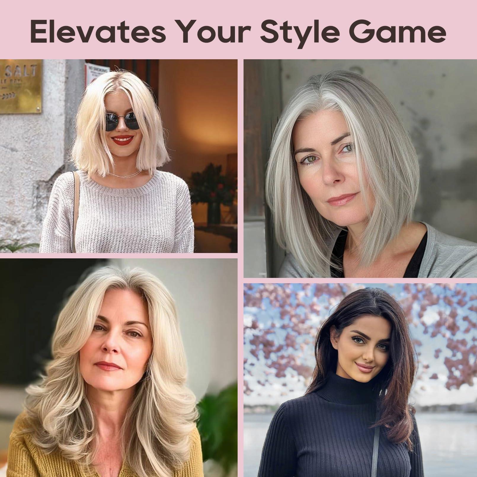 REECHO REECHO Real Human Hair Topper, 10 inch Women Hair Toppers for Thinning Hair, 100 Percent Human Hair Large Coverage Natural Hairpiece Wiglet, Swiss Base 4.5\"x3.5\", Silver White