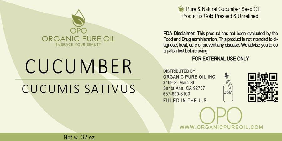 OPO Cucumber Seed Oil 100% Pure Unrefined Cold Pressed Non GMO Vegan Bulk Carrier Oil for Face Skin Hair Body DIY Soap Making - 32 oz 1 Quart - Soothing Softens Hydrating Nourishing Skin Rejuvenating- OPO