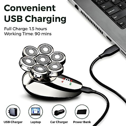 Baraz BaraZ Head Shavers for Bald Men, Anti-Pinch Electric Razor for Men, 7D Electric Shaver for Man, 6-in-1 Men\'s Grooming Kit with Beard, Nose Hair Trimmer, Hair Clippers, Wet and Dry Skull Shaver