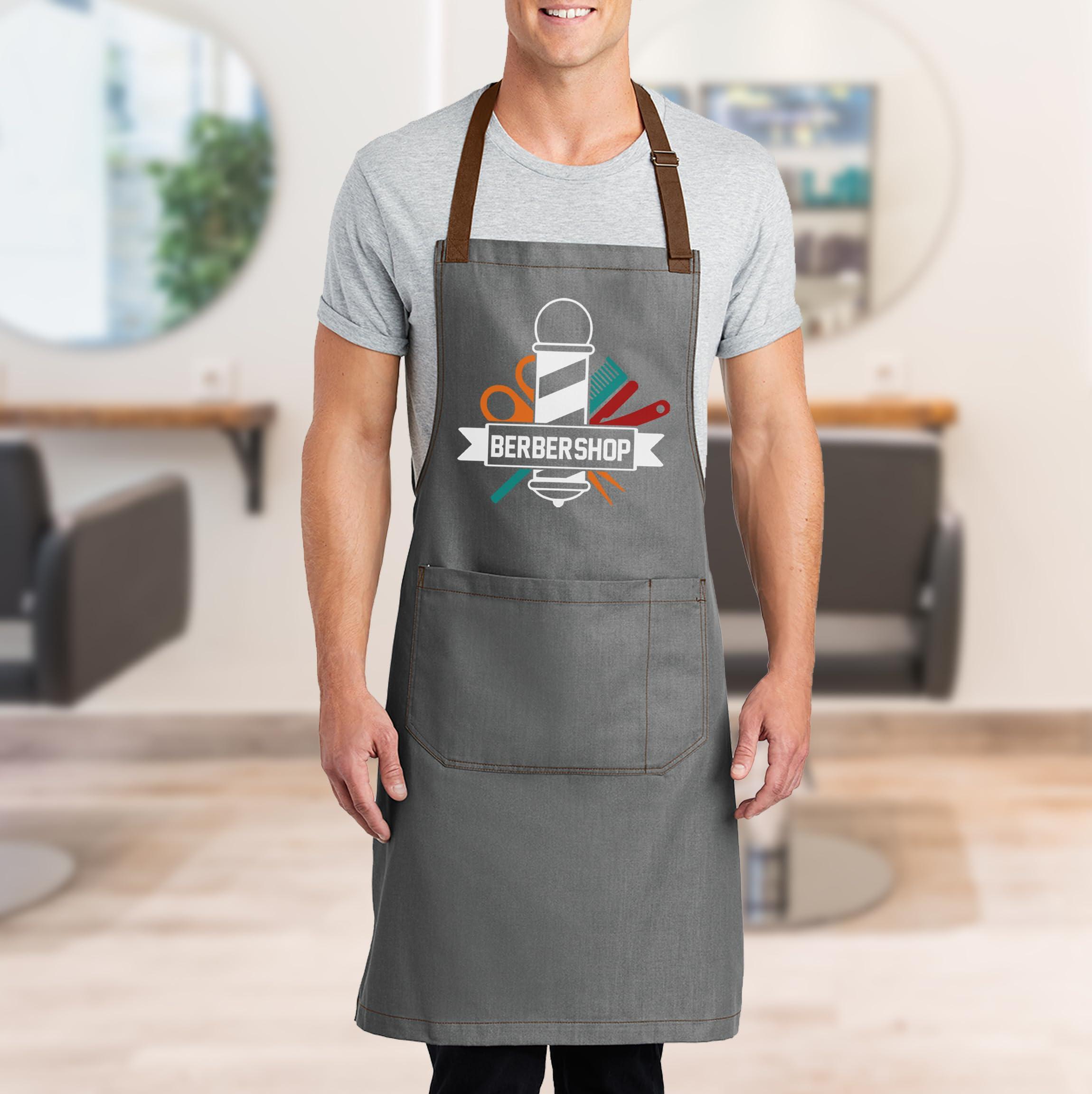 TEEAMORE TEEAMORE Custom Barber Apron Hairdressers Men Hair Stylist Salon Two Big Pockets Grooming Aprons Barbershop AshGrey D7