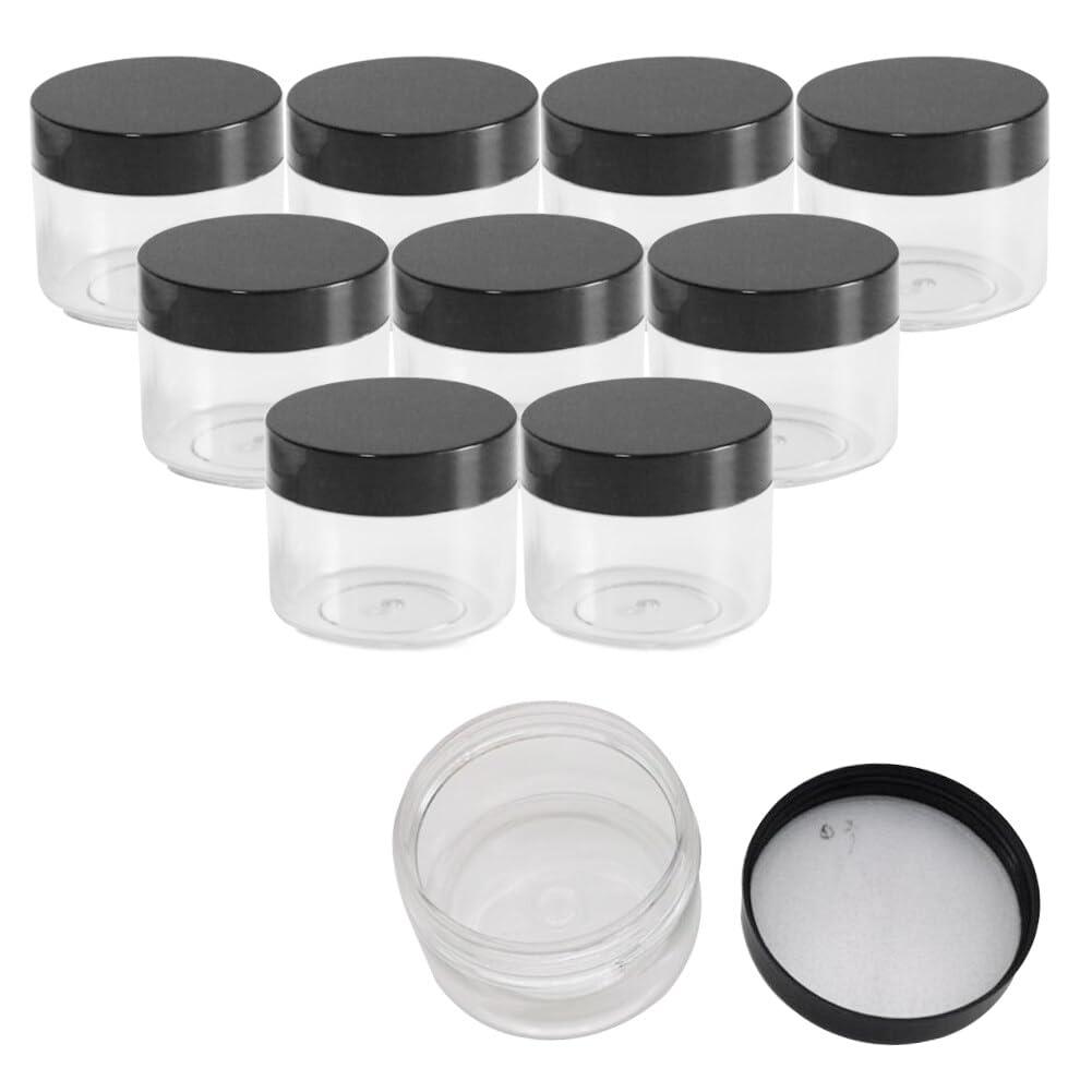 UPSTORE 12Pcs 30ml/1oz Plastic Jars Round Clear Cosmetic Container Jars Empty Makeup Cosmetic Sample Containers Pots Bottles with Black Screw Lids for Creams Lotion Ointments Travel Make Up Samples Storage