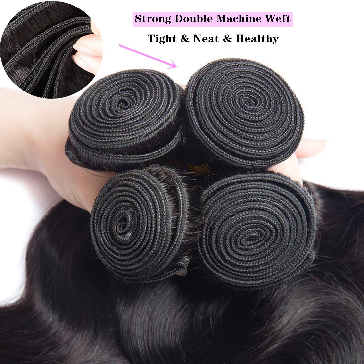 DONG H hair Peruvian Loose Deep Wave Bundles with Closure, (18 20 22 with 16 Closure) Long Loose Deep Curly Hair 10A Peruvian Virgin Human Hair 3 Bundles with 4x4 Top French Lace Closure with Baby Hair