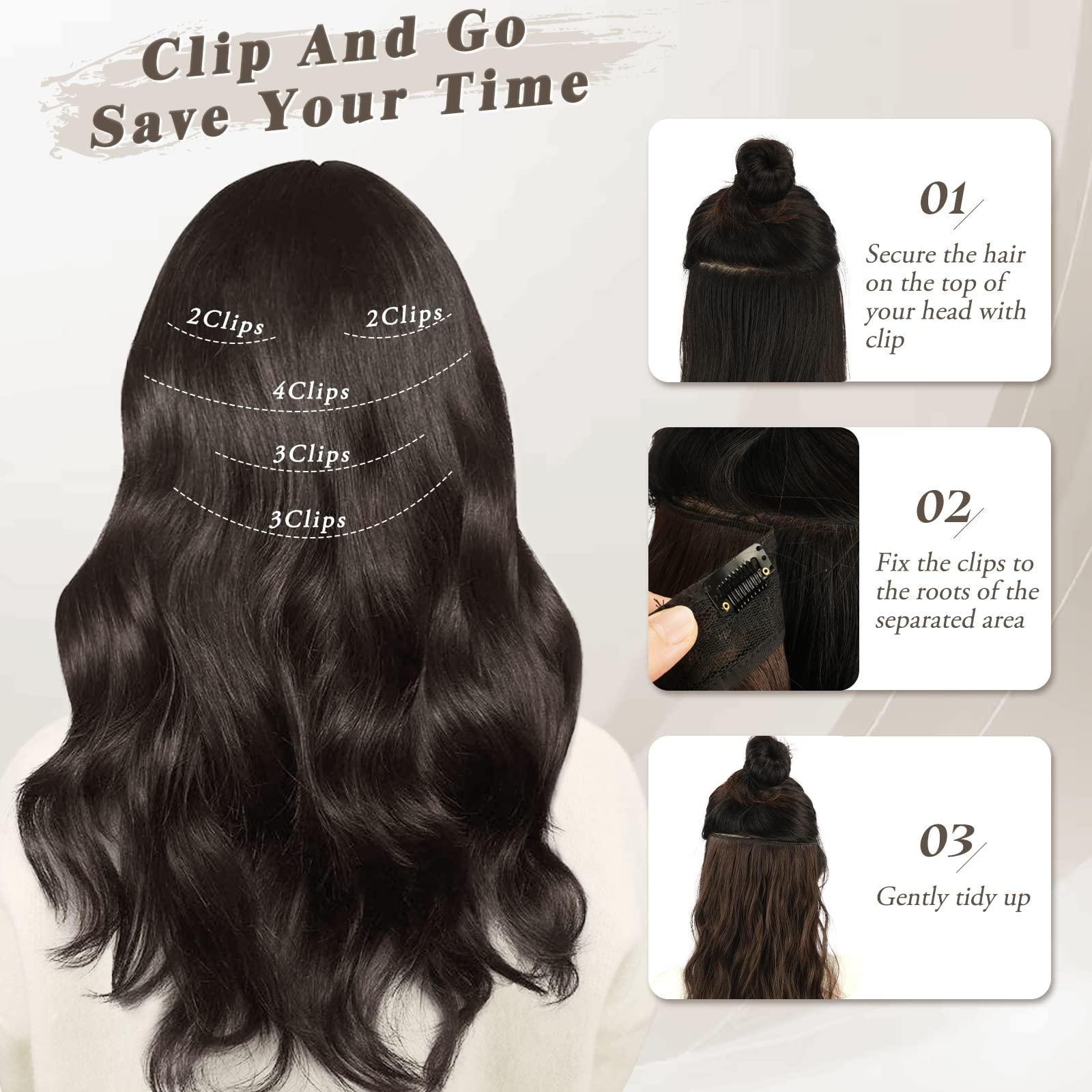 BARSDAR BARSDAR Black Brown Clip in Hair Extensions- 20 Inch Long Wavy Clip in Hair Extensions for Women - 5PCs Thick Soft Synthetic Clip in Hairpieces Daily Party Halloween - Black Brown