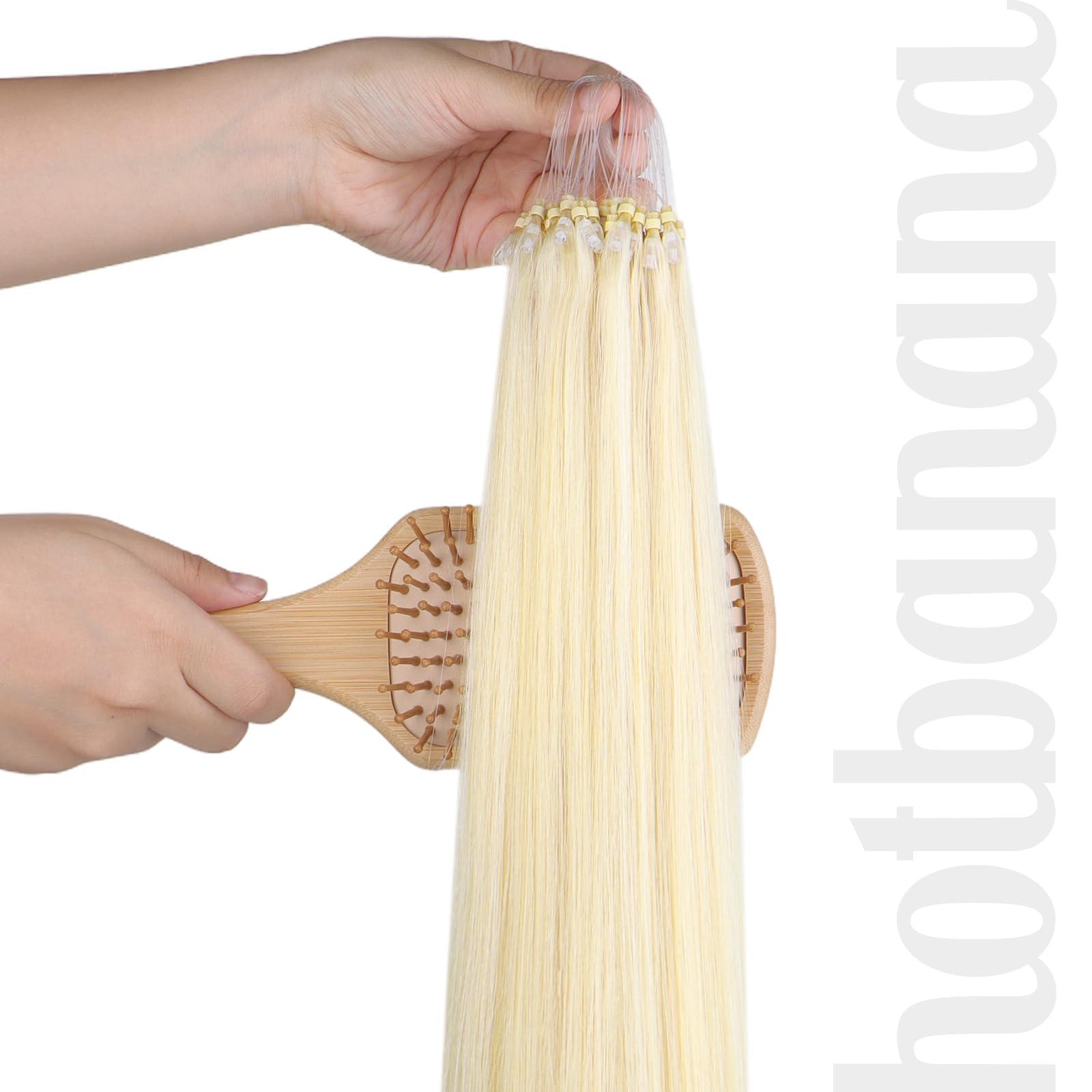 hotbanana HOTBANANA Micro Ring Hair Extensions Human Hair, 22 inch 50g 50s Platinum Blonde Micro Beads Real Human Hair Extensions Straight Micro Link Micro Loop Hair Extensions