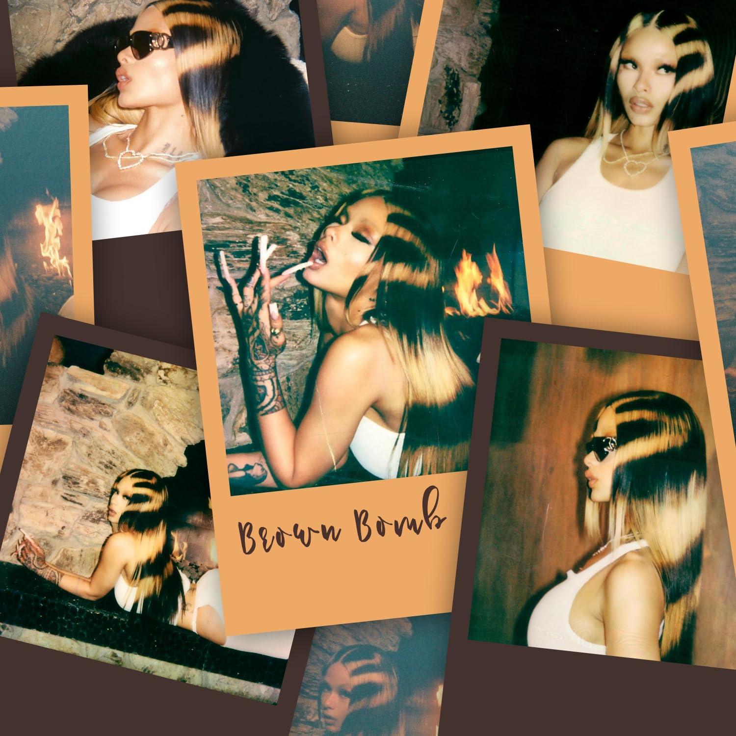 BrownBomb BrownBomb Raccoon Tail Wig Synthetic Lace Front Wig Animal Print Straight Wig, Blonde and Brown Stripes Wig Tiger Print, y2k Wig Raccoon Hair Wigs 26inch