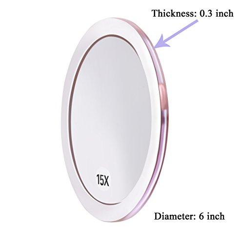 SANTOO SANTOO 15X Magnifying Mirror - with 3 Mounting Suction Cups - Used for Precise Makeup - Eyebrows/Tweezing - Blackhead/Blemish Removal - Bathroom/Travel Makeup Mirror - 6 Inch Round (Rose Gold)