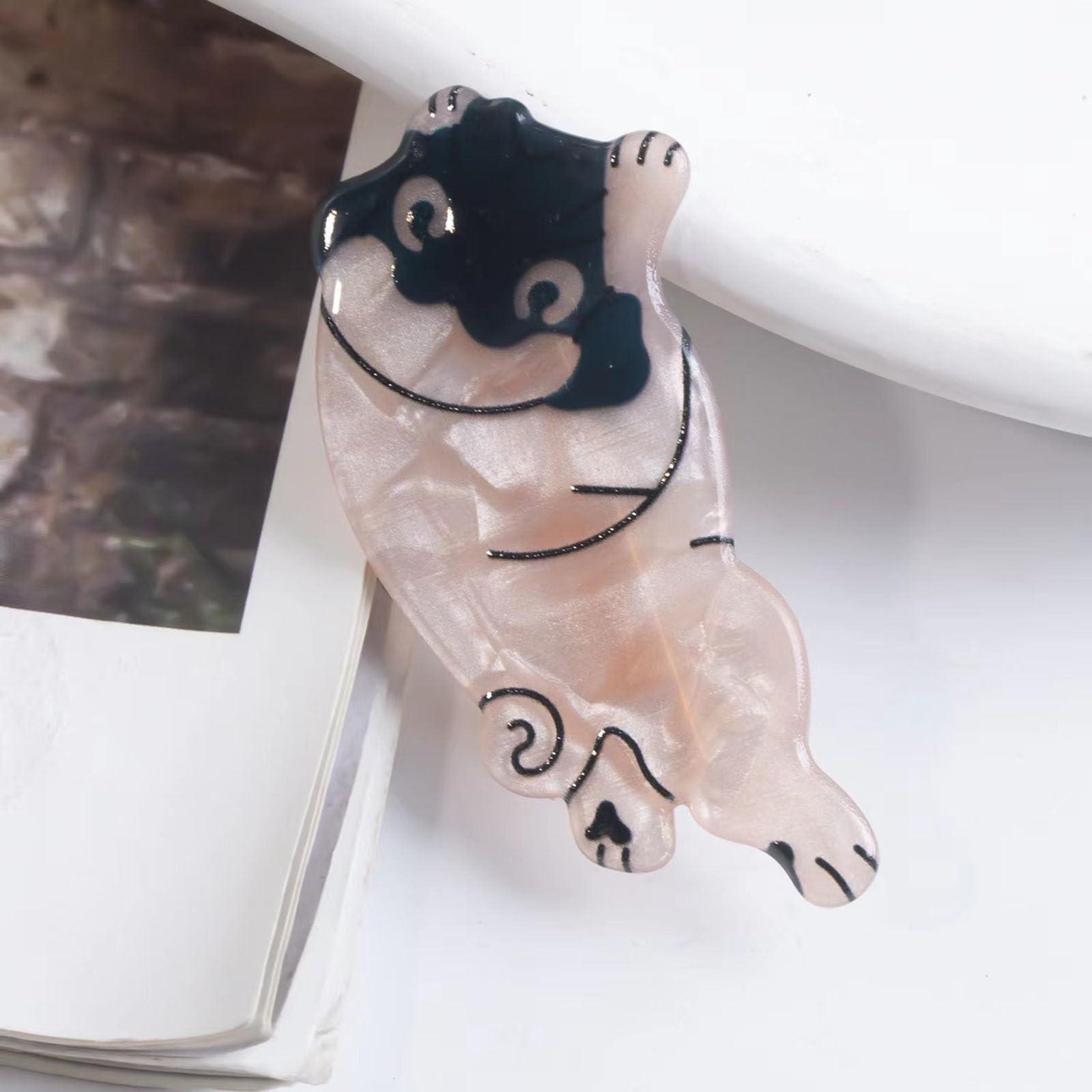 Achstrify Small Pug Hair Clips,Dog Shape Bangs Alligator Clips,Animal Shape Hairpins,Acetate Hair Duckbill Clips,Small Hair Barrettes for Girl,Pack of 2 (s10)