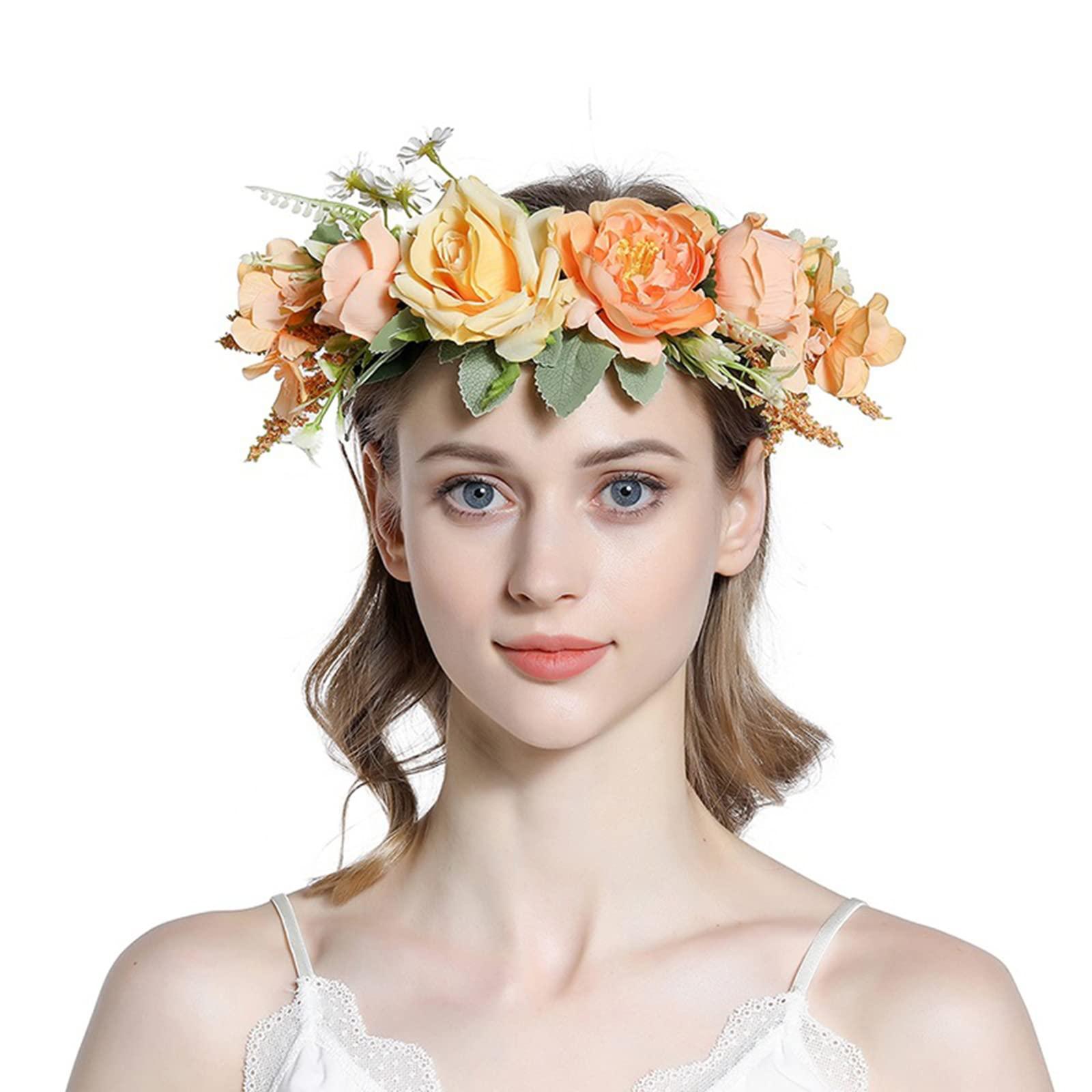 HUIFACAI HUIFACAI Flower Headband Women Floral Garland Headpiece Bride Flower Headband Bohemian Flower Crown Wedding Bridal