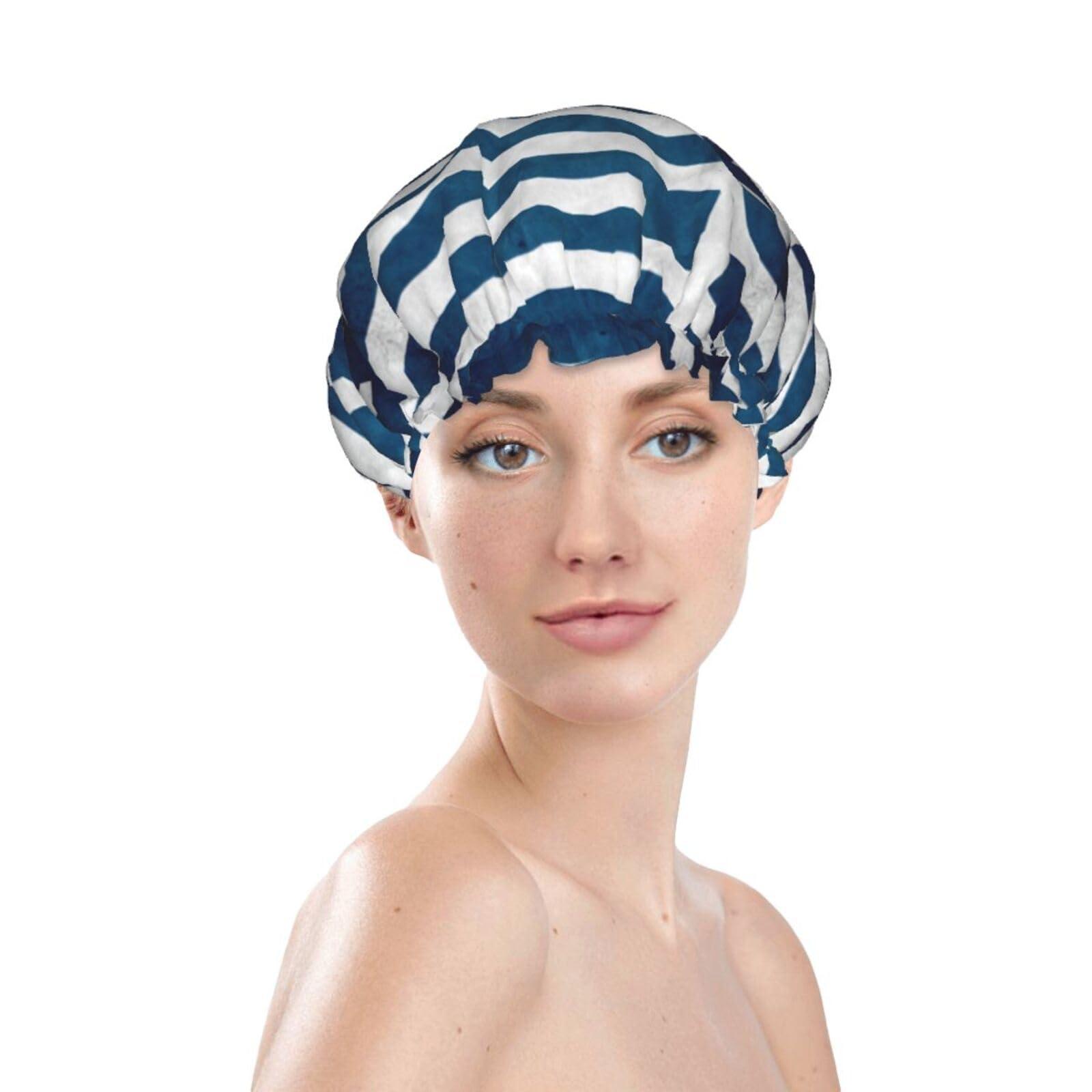XTUAG Greek Flag Shower Cap For Women, Elastic And Reusable,Double Waterproof Layers Bathing Hat