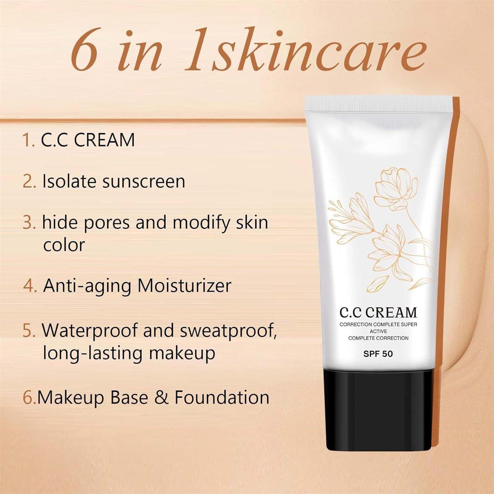 Gqrum Korean Color Changing CC Cream, Korean CC Cream With Spf 50, CC Color Correcting Full Coverage Cream, Korean CC Cream Self Adjusting For Mature Skin, CC Color Correcting Full Coverage Cream (3Pcs)