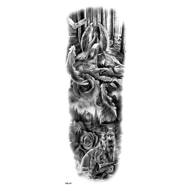 Generic Crying Angel And Wolf Full Arm Waterproof Temporary Tattoos Men Kit Tattoo Arm Sleeves Temporary Tatoo Stickers Tatoo Men