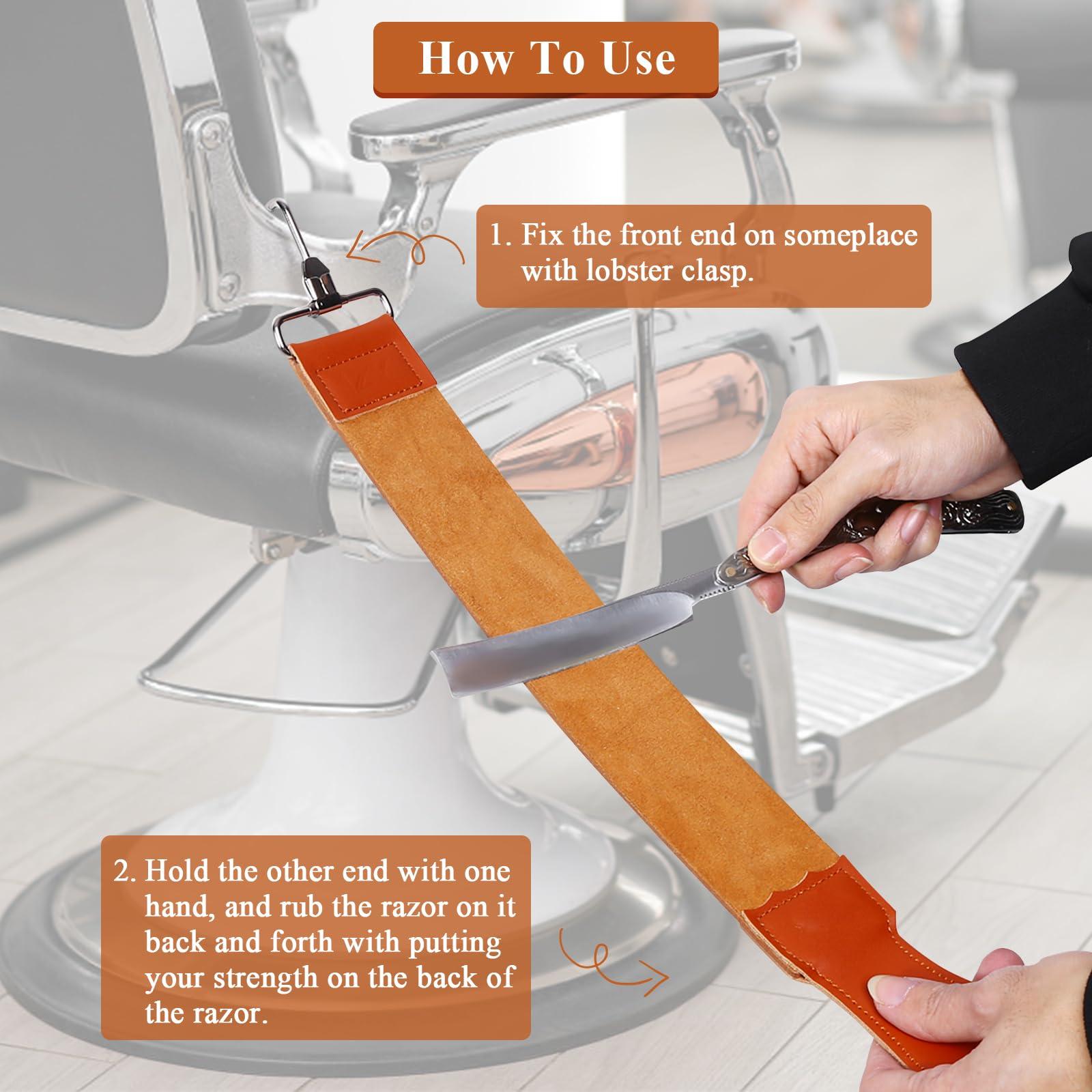 Estink Strops, Genuine Leather Strop Strap Barber Straight Folding Barber\'s Leather Sharpener Sharpening Belt, Double Sided Leather Strop for Sharpening and Smoothing After Honing Razors