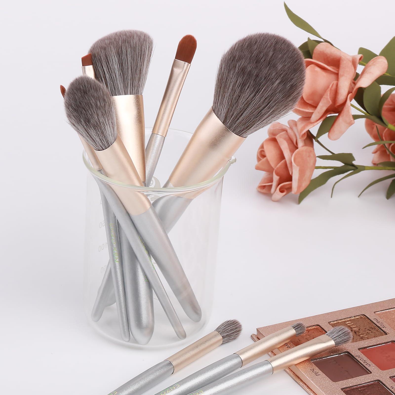 ENZO KEN ENZO KEN Natural Hair Makeup Brushes Set Professional, Grey Squirrel Hair Makeup Brush Set with Case, Unique Cosmetic Brushes Makeup Set, Natural Makeup Brushes, Natural Bristle Makeup Brushes -Silver