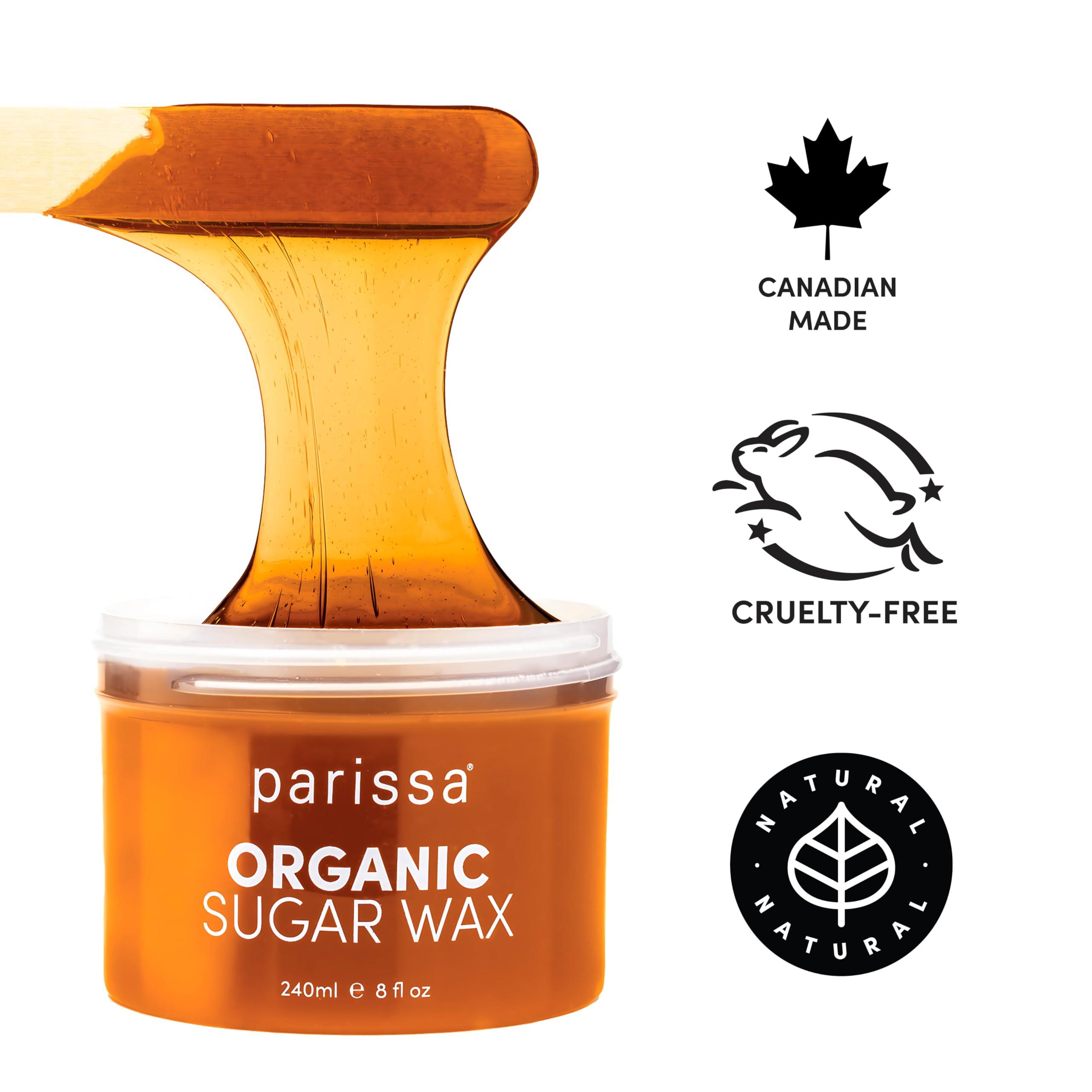 Parissa Parissa Legs & Body Organic Sugar Wax for Sensitive Skin, 100% Natural, Gentle & Washable Formula at Home Waxing Kit, Green, 8 Fl Oz