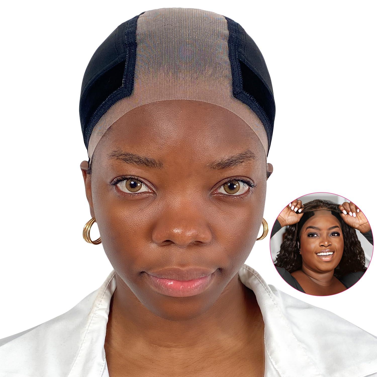 LAB HAIRS LAB HAIRS Wig Cap with Grip Band for Keeping Wigs in Place, More Full Cap-wide Transparent Lace for Lace Front Wigs - Brown/Black/Nude Non Slip Cap Make Your Wig Be Glueless (Black-L)