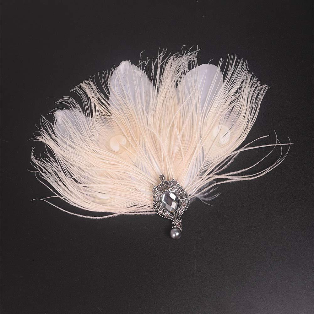 Aimimier Aimimier 1920s Flapper Feather Hair Clip Ivory Headpiece Prom Party Roaring 20s Accessories for Women