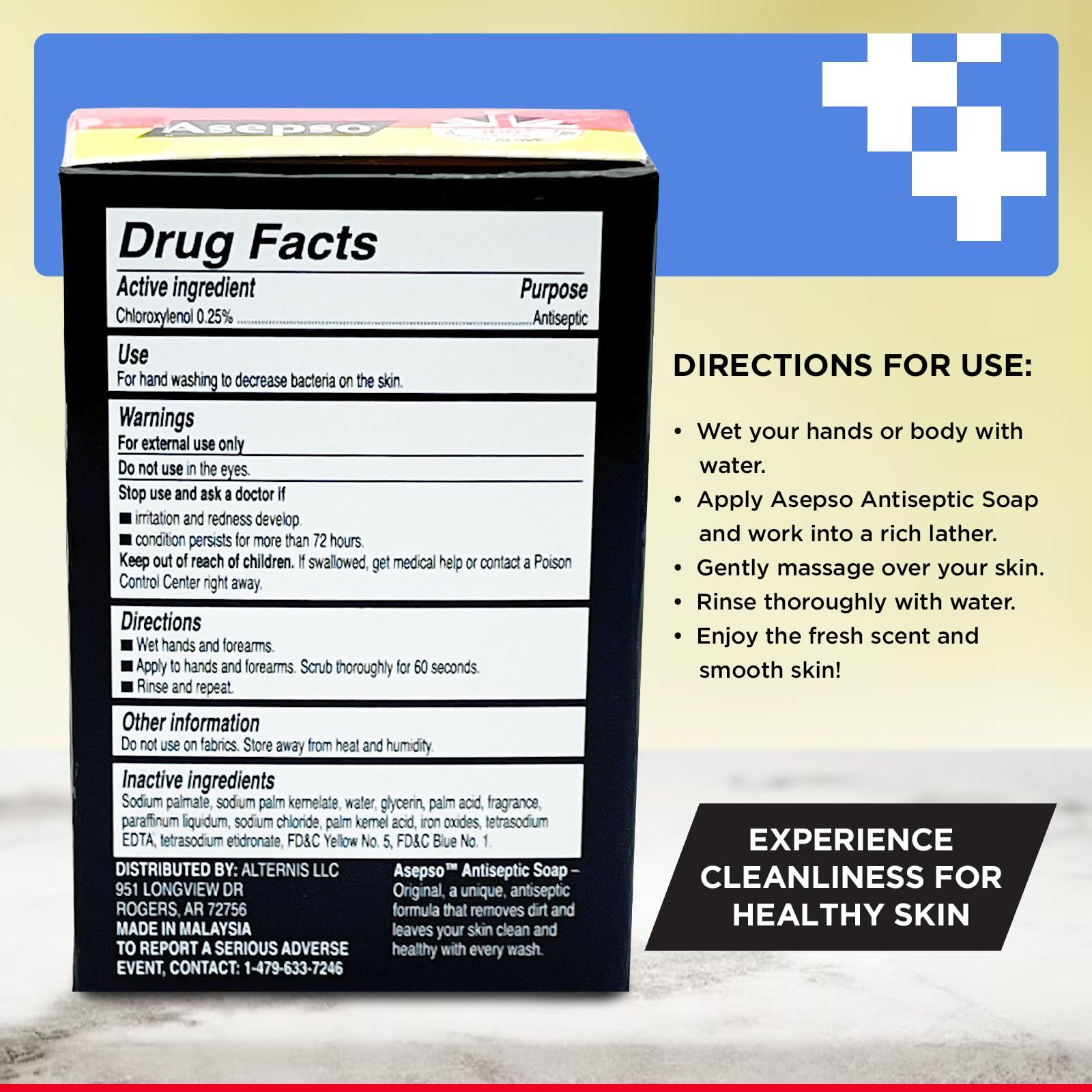 Asepso Asepso Antibacterial Original Bar Soap 4 Pack 80g/2.8 oz Each, Gentle Cleansing for Healthy Skin, Fight Skin and Heat Rash