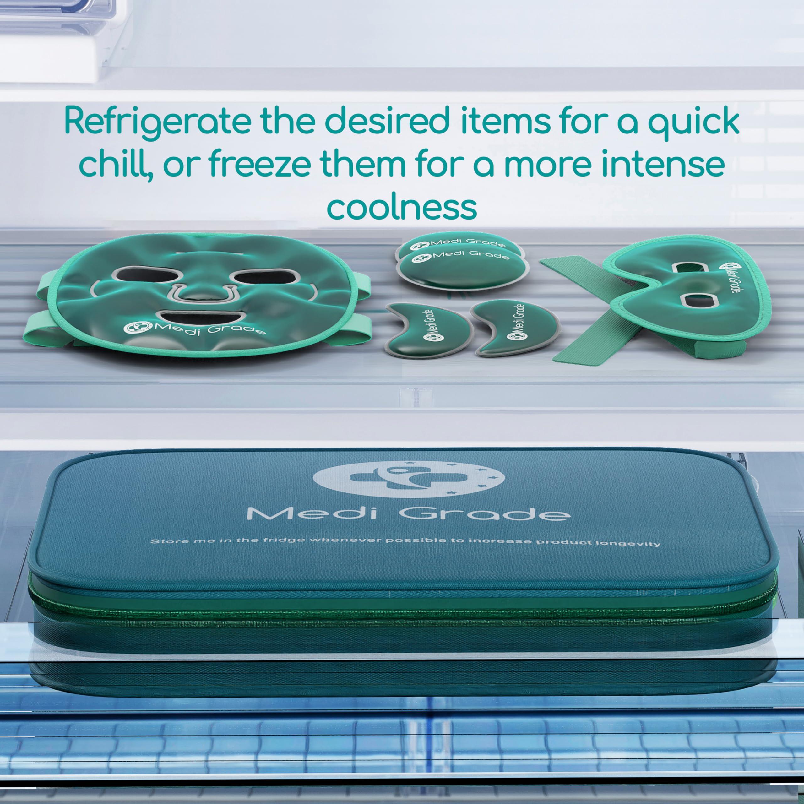 Medi Grade Medi Grade Cooling Ice Face Mask and Cooling Eye Mask for Puffy Eyes & Migraine Relief - Self Care Face Ice Pack with ChillGel Face Ice Mask Technology - Cooling Face Mask, Eye Pads and Bag