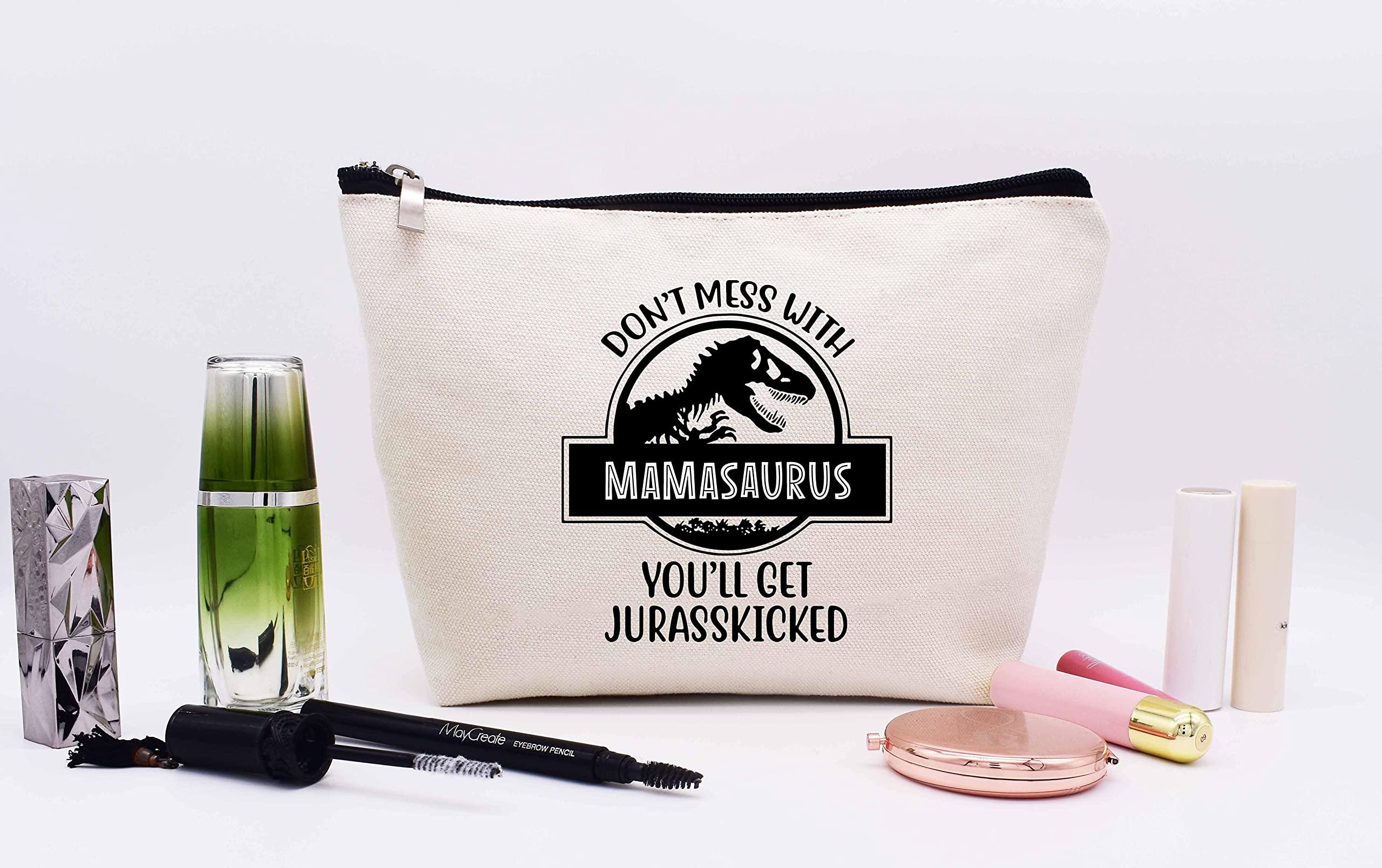 LIBIHUA Don't Mess with Mamasaurus You'll Get Jurasskicked - Funny Dinosaur Birthday Christmas Novelty Present Ideas for Mom - Presents For Mom From Husband Son Daughter Makeup Bag Cosmetic Bag Travel Pouch