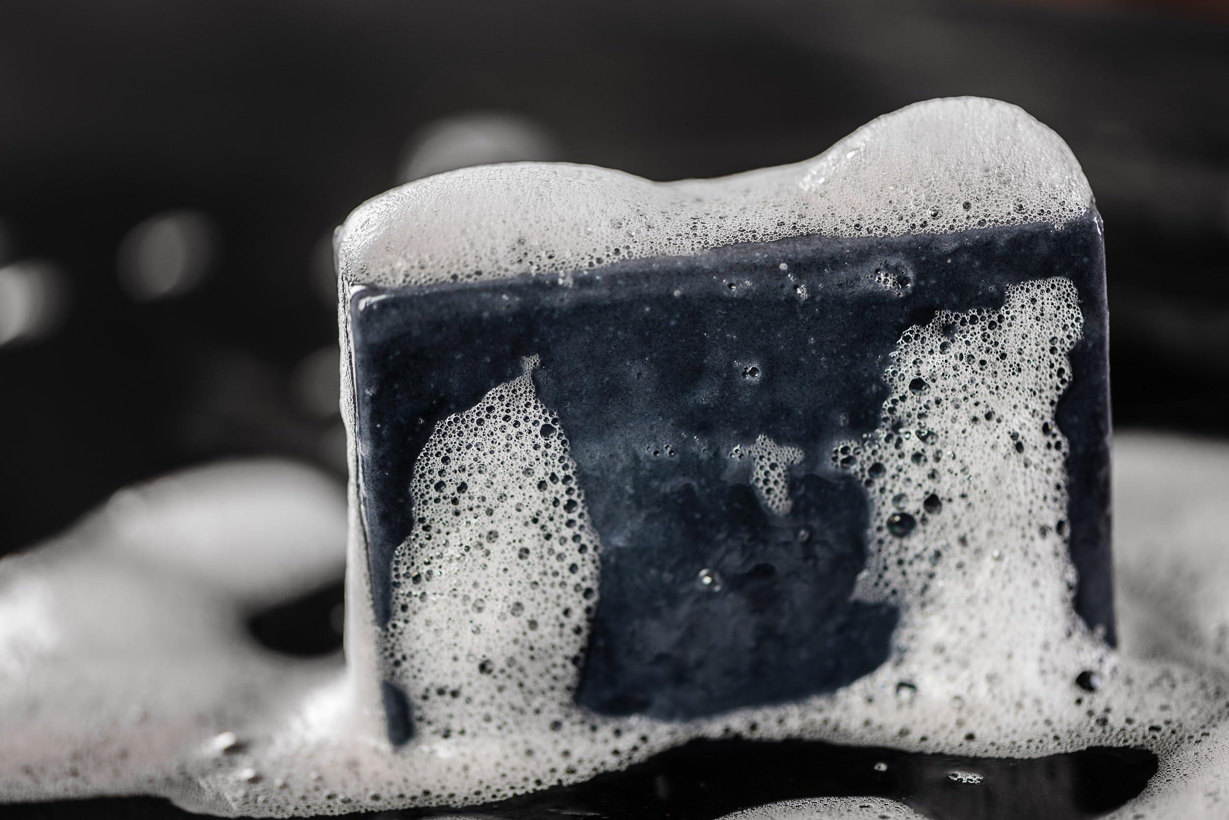 PE African Black Soap with Shea Butter, Charcoal & Bamboo Powder - 7oz/198g (3-Pack) - Gentle Cleanser for Dry Skin & Acne - Moisturizing Face & Body Wash, Shampoo & Makeup Remover