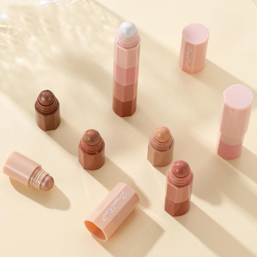 Blopuivo Blopuivo 4-in-1 Nude Cream Eyeshadow Stick,Matte Eye Shadow Face & Eye Highlighter Pen Matte Nude Eye Makeup, Highly Pigmented Eyeshadow (B)