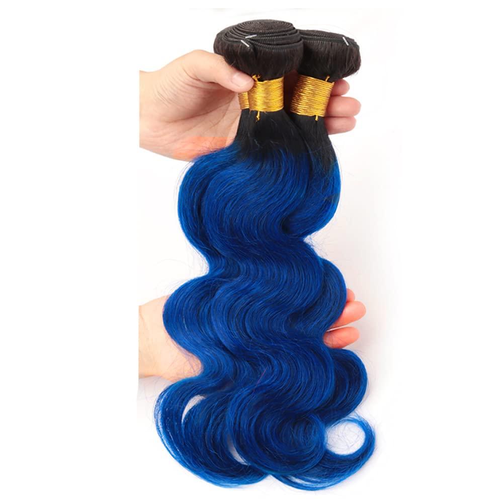 lorauroga Ombre Blue Human Hair Bundles Body Wave Bundles Tow Tone Black To Blue Hair Bundle 8a Grade Unprocessed Virgin Hair Extensions For Women 12 14 16 Inch