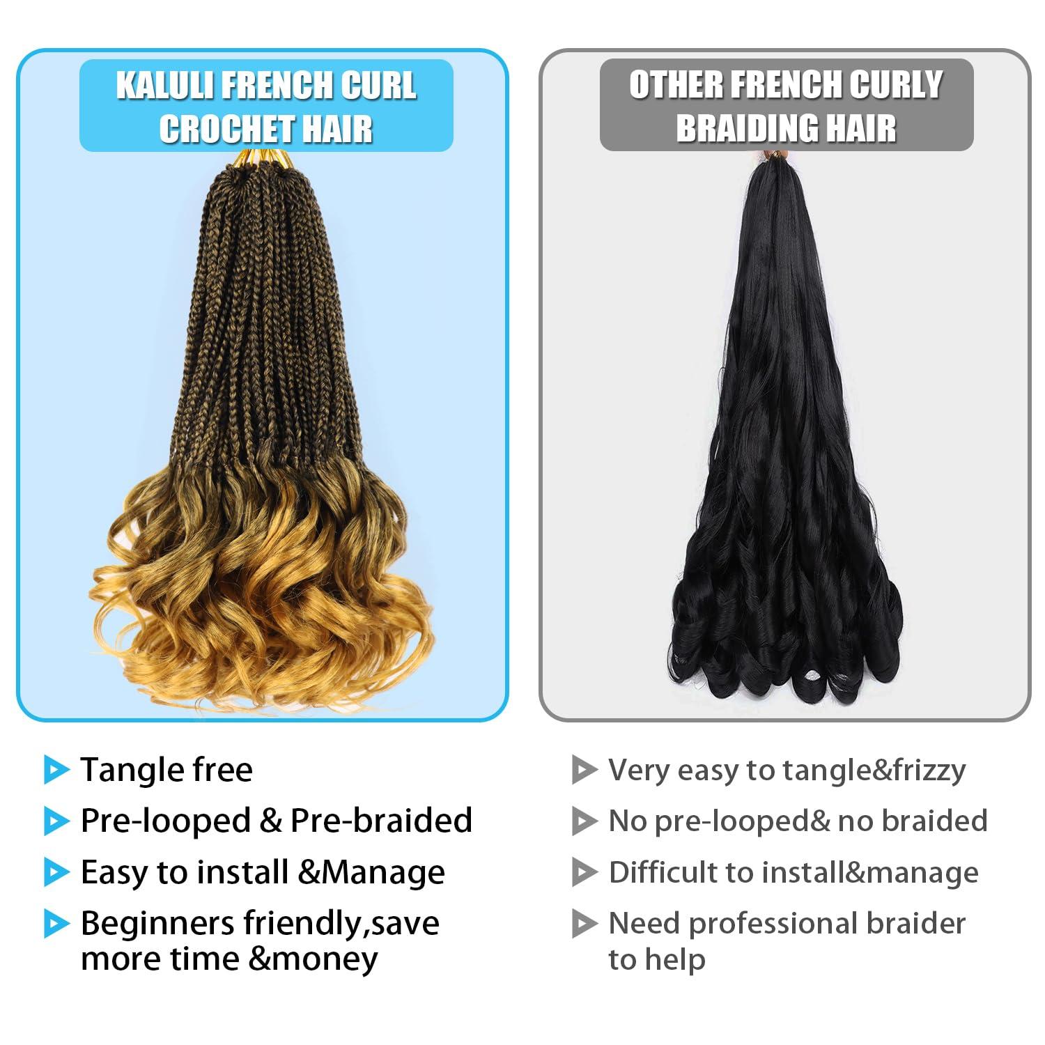 kaluli Crochet Braids 12 Inch Goddess Box Braids Crochet Hair Pre Looped French Curl Braiding Hair Short Curly Crochet Hair Extensions Braiding Hair Layered French Curl Braids with Curly Ends(1B/27)