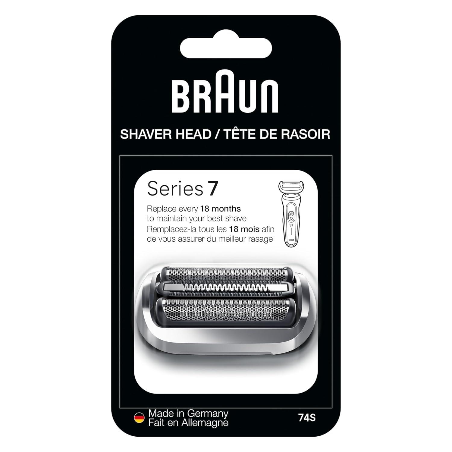 Braun Braun Series 7 Electric Shaver Replacement Head, Easily Attach Your Shaver Head for a Shave as efficient as Day one, Compatible with New Generation Series 7 Shavers, 74S, Silver