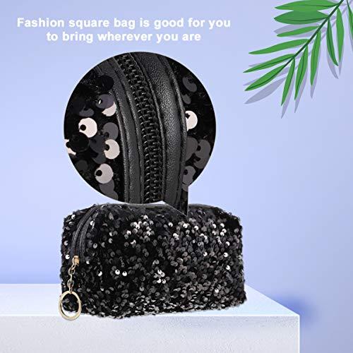 VALICLUD VALICLUD Sequin Cosmetic Bag Portable Glitter Makeup Zipper Bag Toiletry Bag Sequin Organizer Bag for Women Girls Travel Daily Use (Black)
