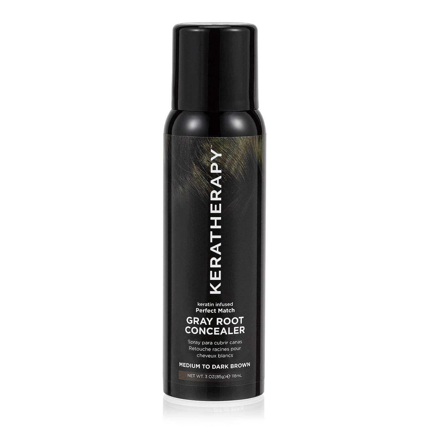 KERATHERAPY Keratherapy Keratin Infused Perfect Match Gray Root Concealer Spray, Dark Brown, 3 oz, 118 ml - Root Cover Up Spray to Hide Gray Roots - Keratin Therapy Hair Darkening & Temporary Scalp Concealer