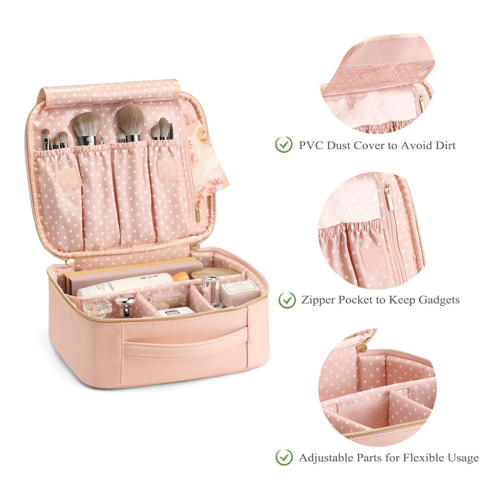 Vlando Vlando Toiletry Bag, Large Wash Bag, Travel Cosmetic Make-up Bag, Multi-compartment with Dividers for Cosmetics Makeup Brushes Toiletry Jewelry Accessories, Pink