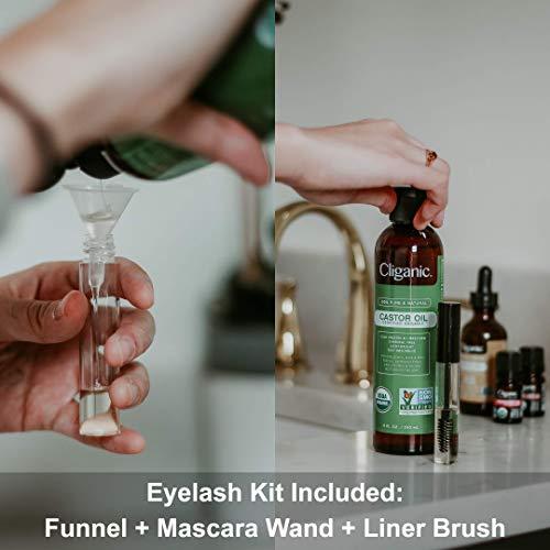 Cliganic Cliganic USDA Organic Castor Oil, 100% Pure (16oz with Eyelash Kit) - For Eyelashes, Eyebrows, Hair & Skin | Bulk, Natural Cold Pressed Unrefined Hexane-Free | DIY Carrier Oil