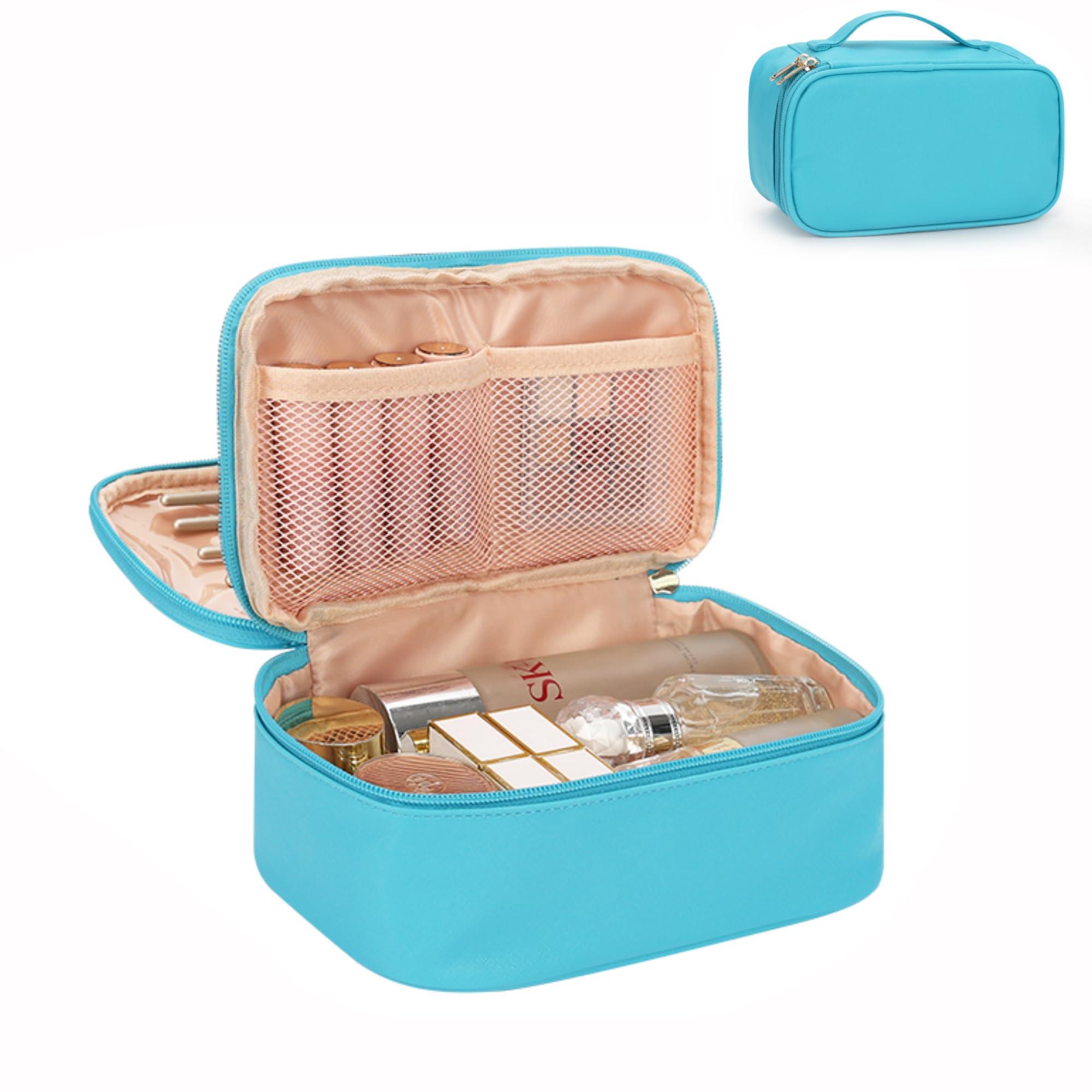 Relavel Relavel Makeup Bag Small Travel Cosmetic Bag for Women Girls Makeup Brushes Bag Portable 2 Layer Cosmetic Case Brush Organizer Christmas (Blue)