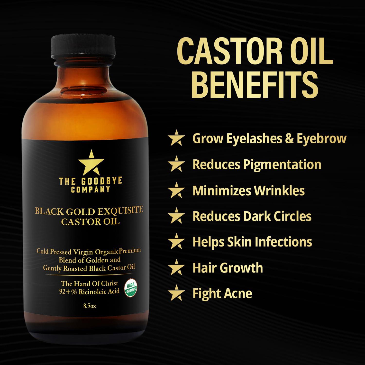 The Goodbye Company The Goodbye Company Jamaican Black & Gold Castor Oil Blend  USDA Organic, Cold-Pressed & Unrefined  Pure Hexane-Free Oil for Hair, Skin, Body, Eyelashes & Eyebrows