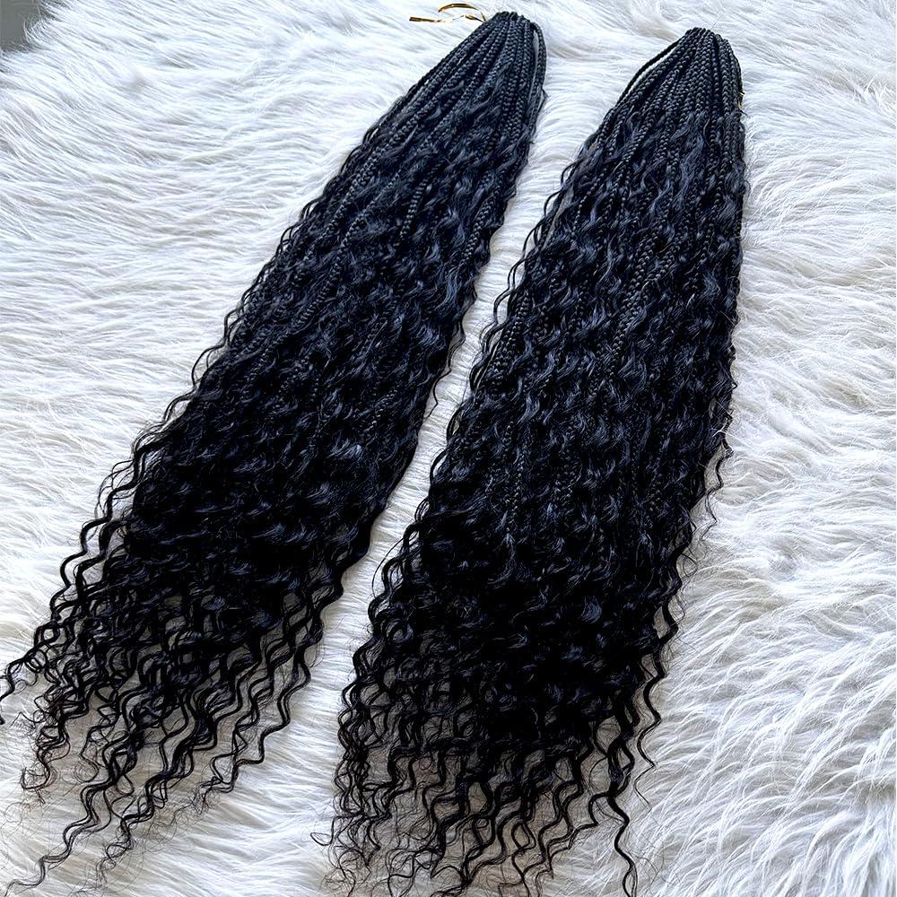YOUNG BEAUTY Crochet Human Hair Boho Box Braids with Human Hair Curls Pre-looped Crochet Braids Synthetic Braids with Human Hair Curly for Black Women 30inch 1Pack 40Strands