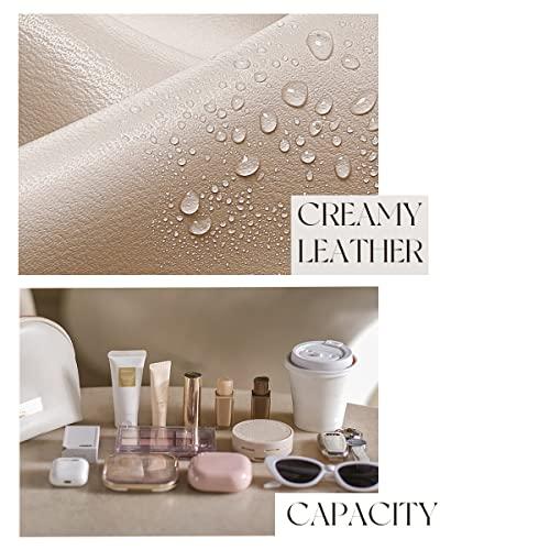 cirea cirea Egg White Clamshell PU Makeup Bag for Purse Portable Small Cosmetic Travel Bag for Women Cute Skincare Bag (Egg White)