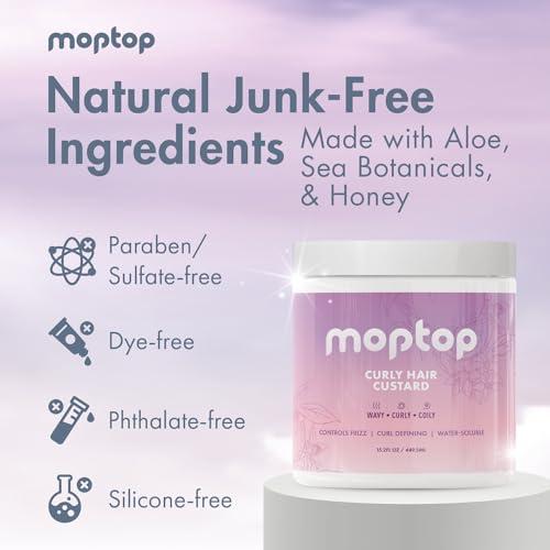 MopTop MopTop Curl Custard Gel for Fine, Thick, Wavy & Kinky-Coily Hair - Anti Frizz Moisturizer, Curl Definer & Lightweight Activator with Aloe, Great for Dry Hair, 16 oz.